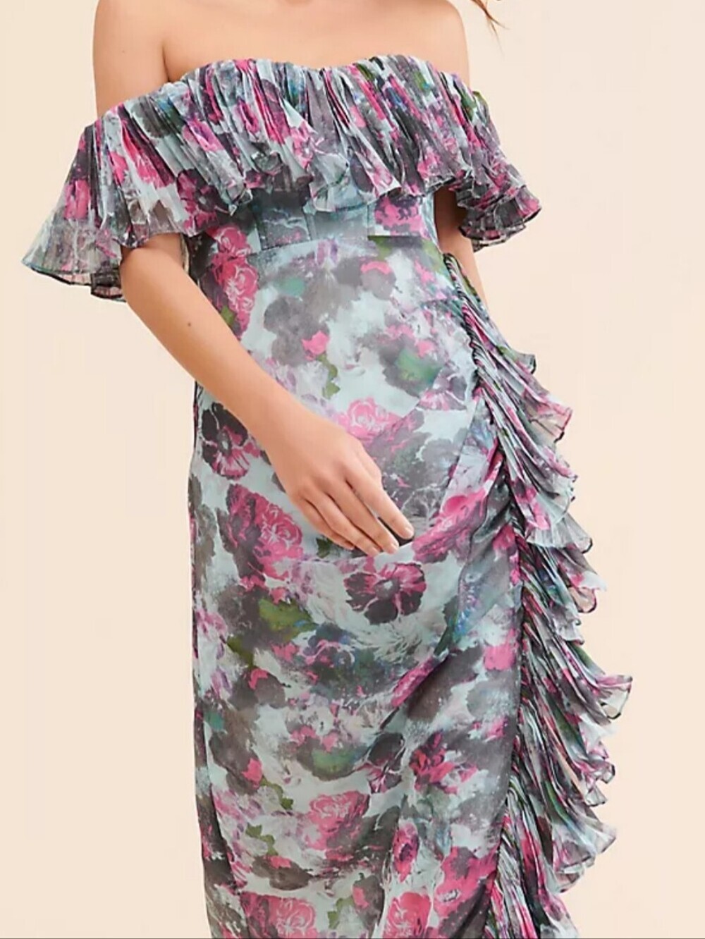 Hutch off shoulder ruffle column dress size 12 Formal Party MOB